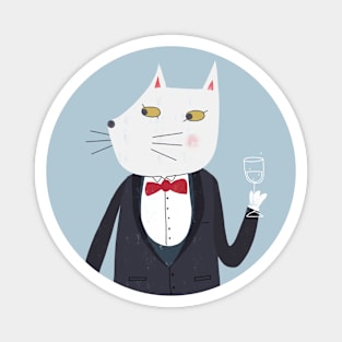 Cheers Cat with Glass of Sparkling Wine Magnet